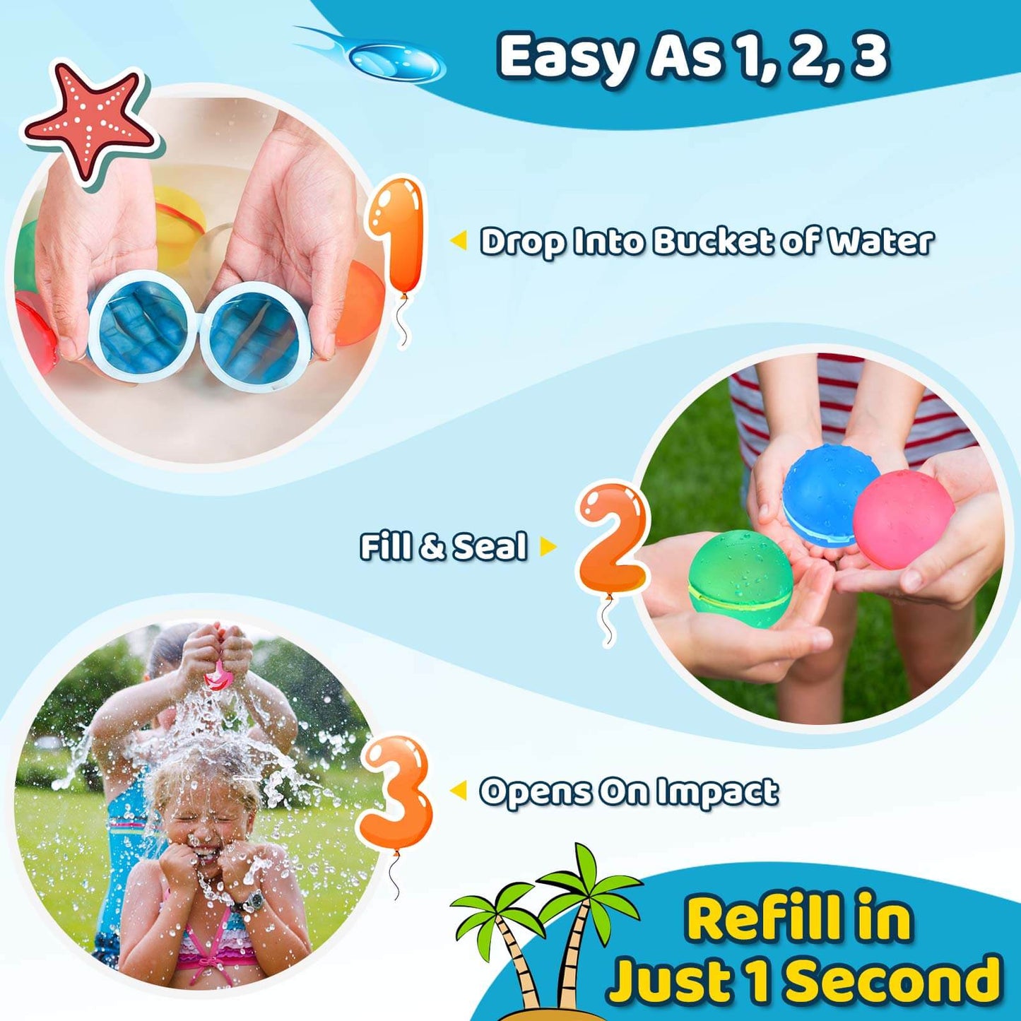 Magnetic Reusable Water Balloons Outdoor Water Summer Fun Toys