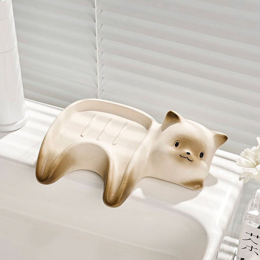 Cat-shaped ceramic soap holder