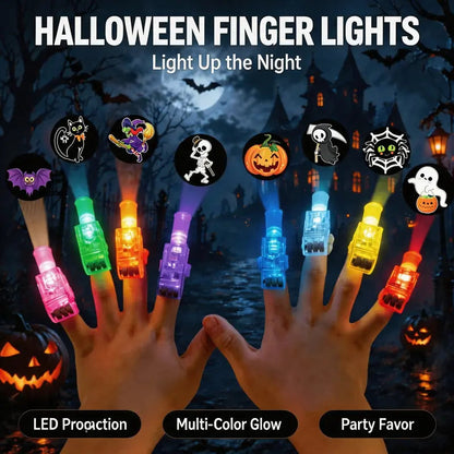 Halloween LED Finger Projection Lights – 8/16/24-Piece Party Favor Sets