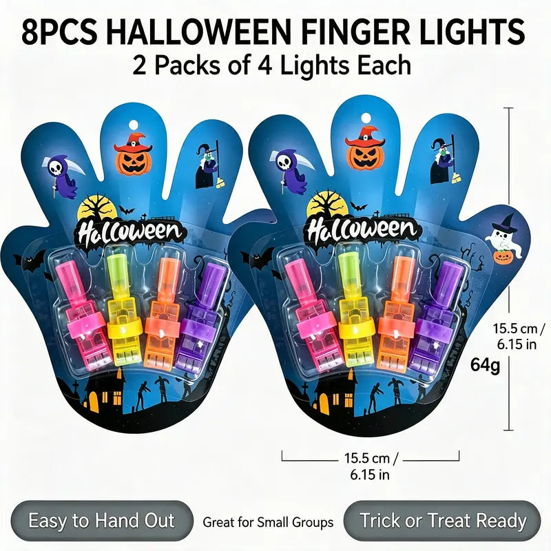 Halloween LED Finger Projection Lights – 8/16/24-Piece Party Favor Sets