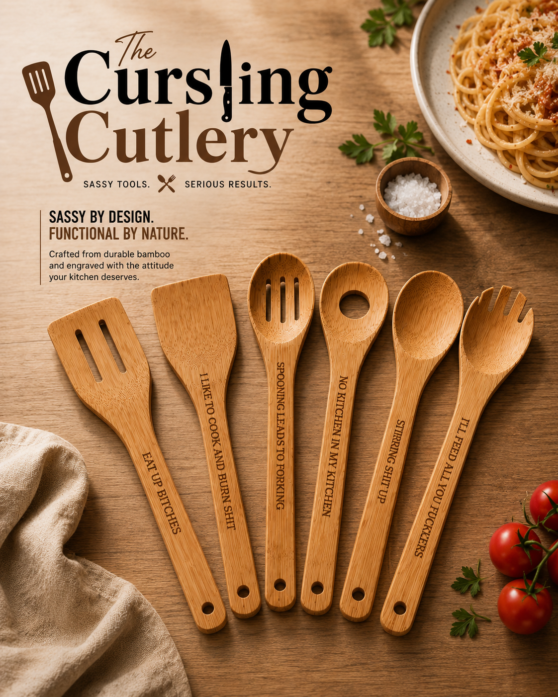 Sass & Serve 6-Piece Bamboo Kitchen Utensil Set