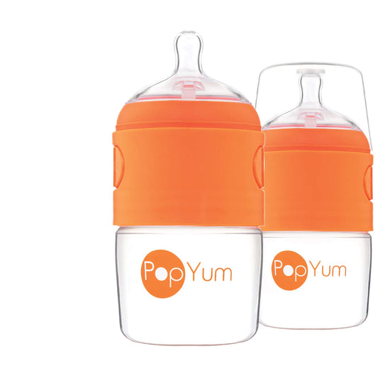 PopYum 5oz Anti-Colic Formula Mixing Baby Bottles, Pink, 2-Pack with #1 Slow Flow Nipples, BPA-Free, Natural Latch (150ml)