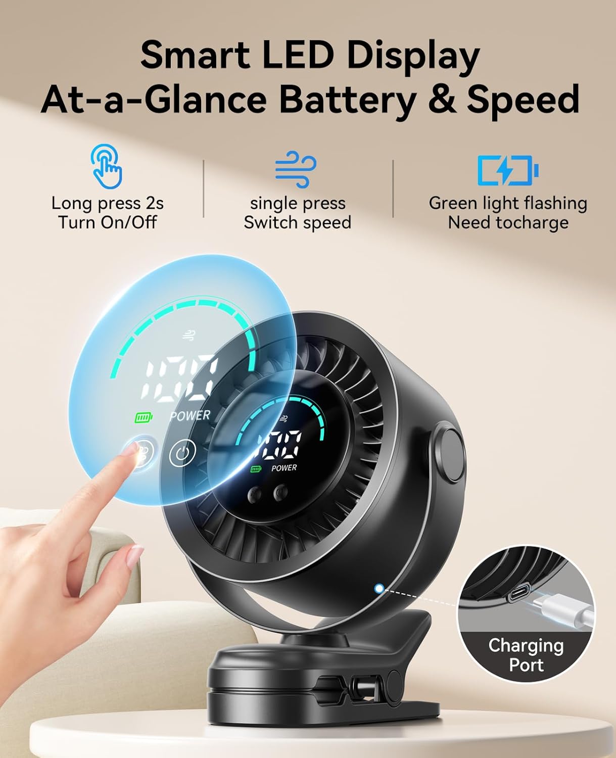 BreezeBuddy Rechargeable Car Seat Fan for Kids & Babies