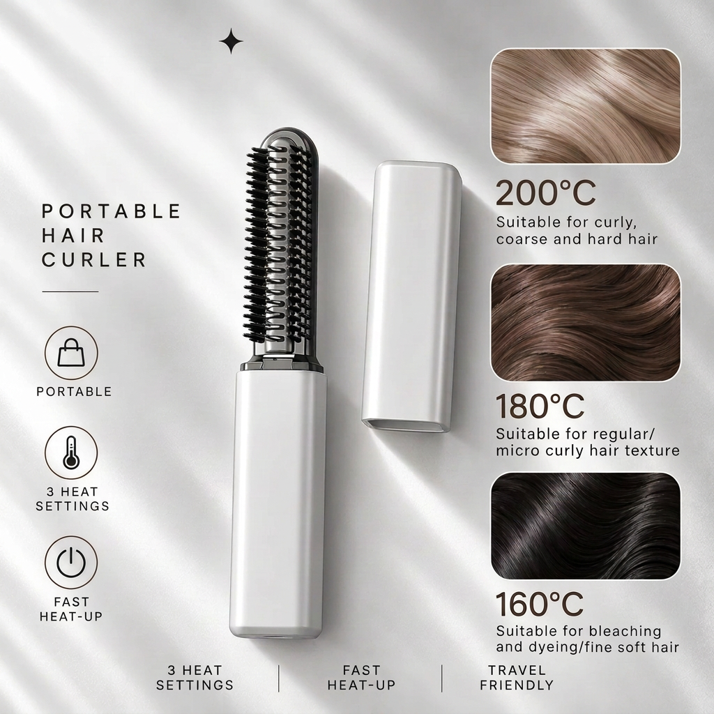 Curliva – 4-in-1 Wireless Mini Hair Curler & Styling Brush | Rechargeable Ceramic Hair Styler