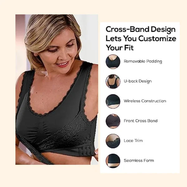 🏆LAST DAY SALE 50% OFF – Comfy Corset Bra Front Cross Side Buckle Lace Bras🎁