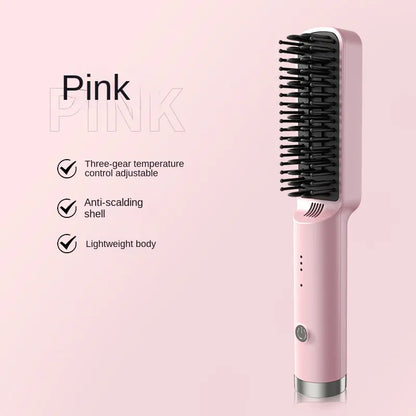 Portable cordless mini hair straightening comb
