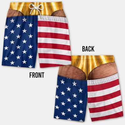 FreedomCheeks™ Funny American Flag Swim Shorts