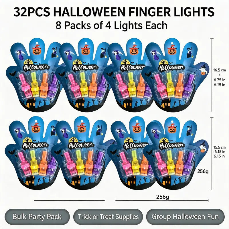 Halloween LED Finger Projection Lights – 8/16/24-Piece Party Favor Sets