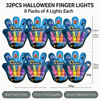 Halloween LED Finger Projection Lights – 8/16/24-Piece Party Favor Sets