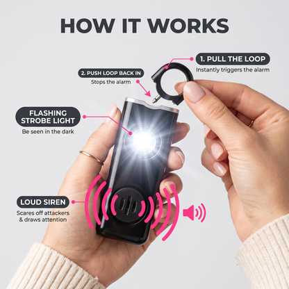 SafeLume – 130dB Personal Safety Alarm Keychain with Flashing Strobe Light | USB-C Rechargeable