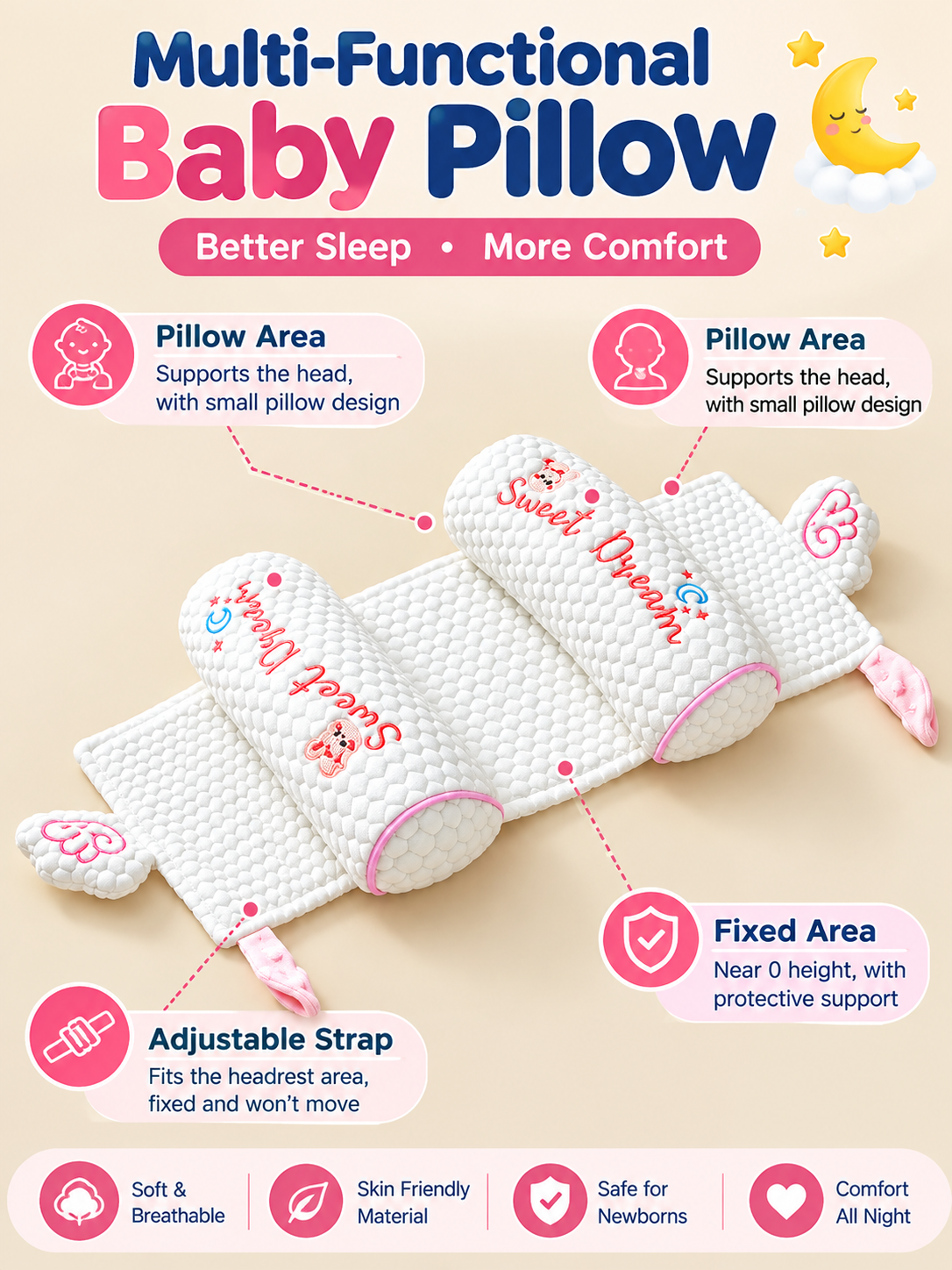 Millet Pillow Baby Head-Shaping Pillow for Newborns (0–6 Months) — Helps Support Head Shape and Reduce Flat-Head Positioning