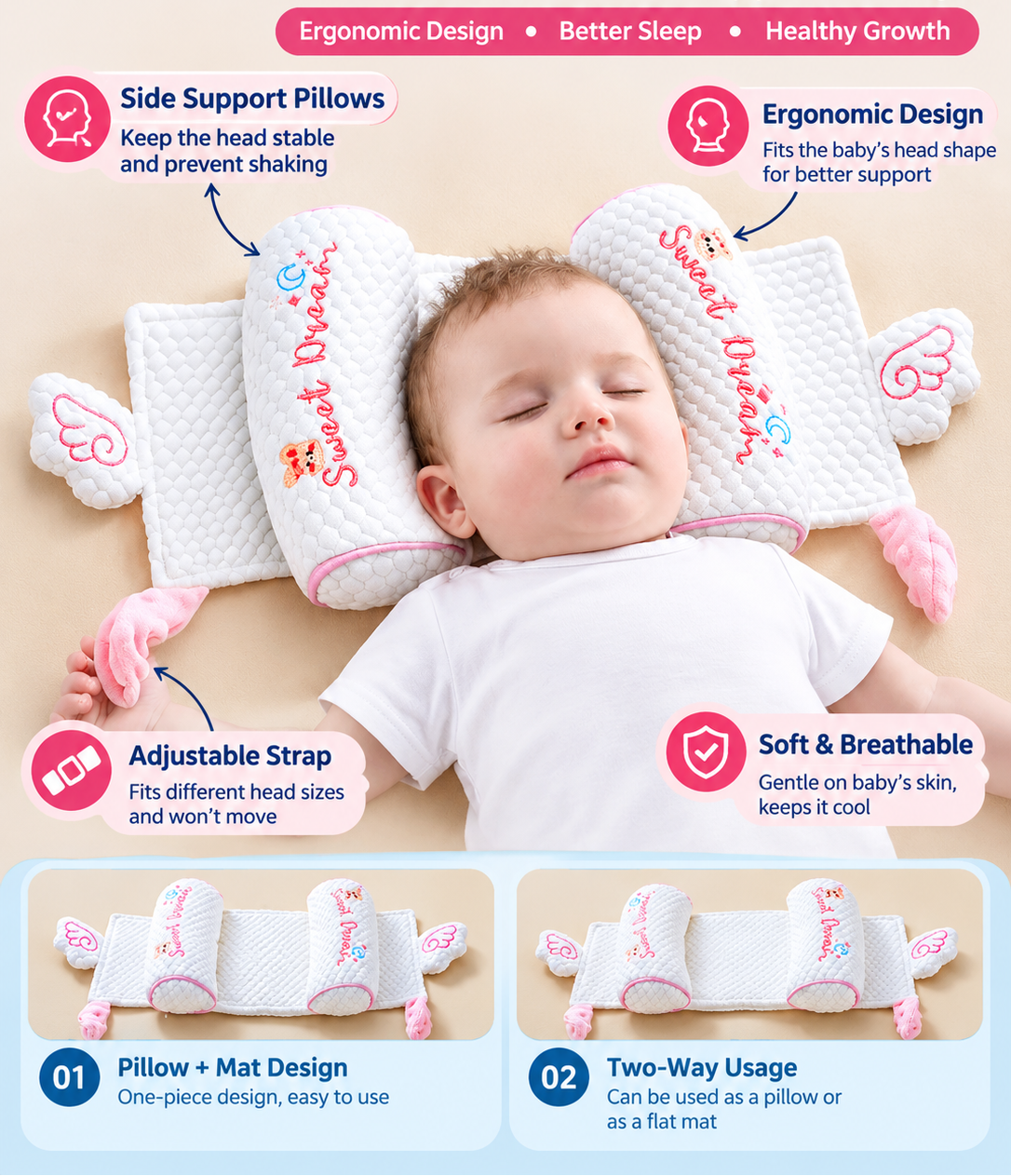 Millet Pillow Baby Head-Shaping Pillow for Newborns (0–6 Months) — Helps Support Head Shape and Reduce Flat-Head Positioning